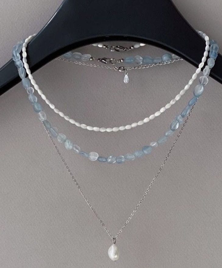 3pcs Y2k Babyblue, Silver and White Stack Neckpiece
