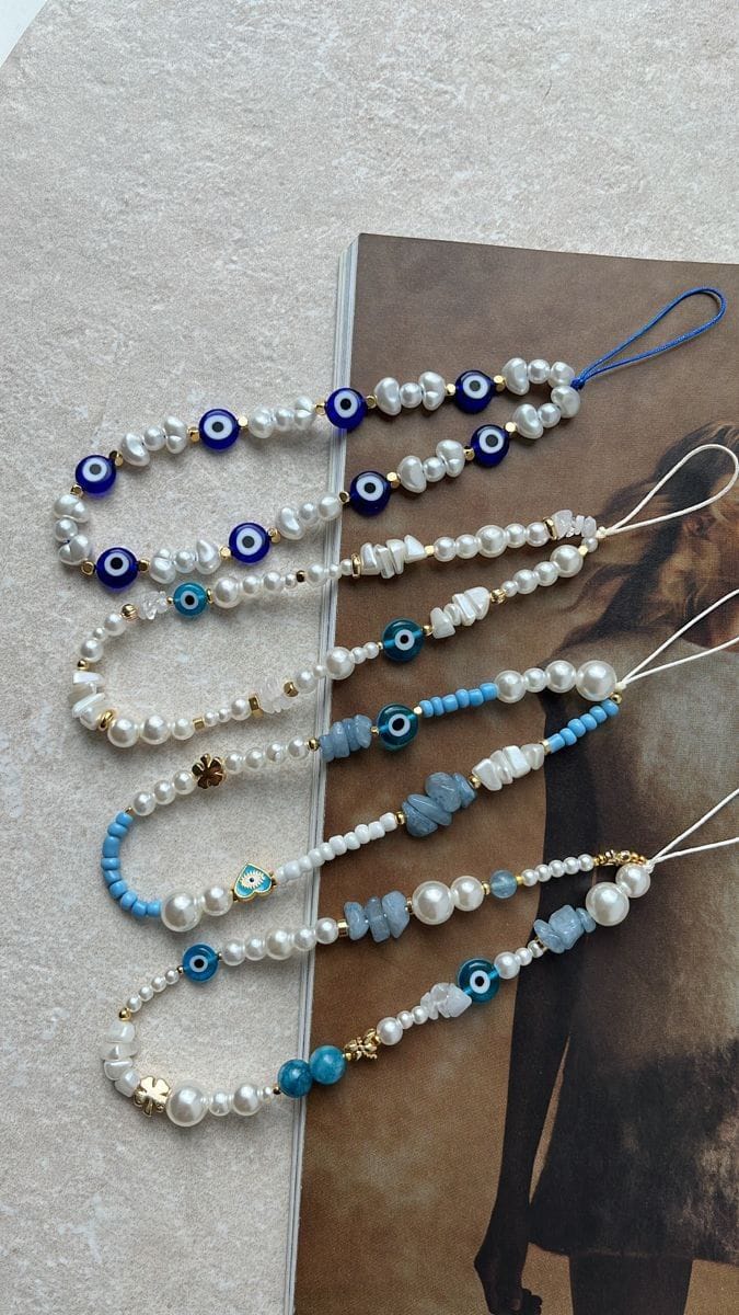 Blue Beaded Phone Charms