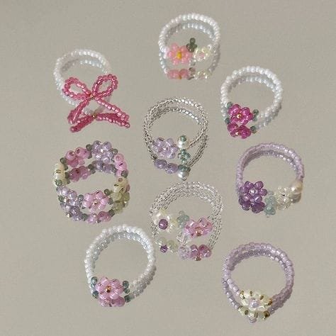 Floral Beaded Ring Set