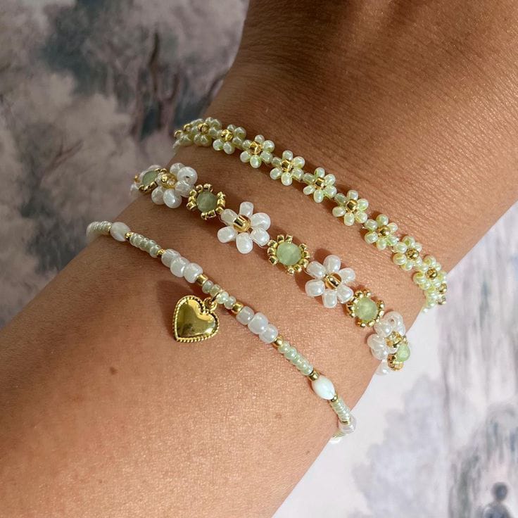 Mint Green Floral Stack Bracelet
